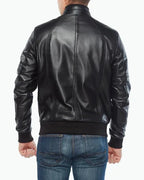 Mens Black Leather Bomber Biker Jacket