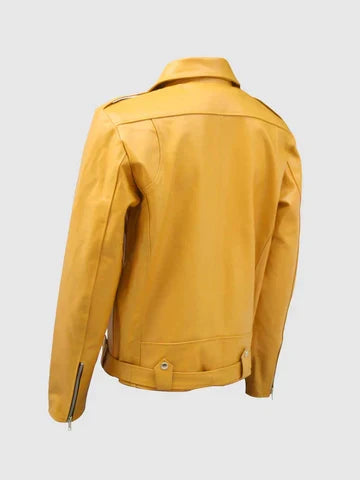 Mens Yellow Biker Leather Jacket