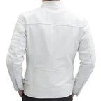 Mens White Leather Biker Jacket
