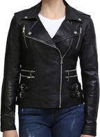 Womens Genuine Leather Bikers Jacket Slim Fit