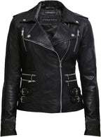 Womens Genuine Leather Bikers Jacket Slim Fit