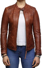 Womens Genuine Leather Biker Jacket Lambskin Vintage