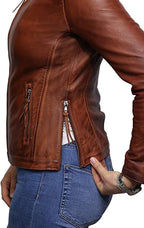 Womens Genuine Leather Biker Jacket Lambskin Vintage