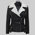 Women’s Black Biker Shearling Leather Jacket