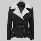Women’s Black Biker Shearling Leather Jacket