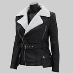 Women’s Black Biker Shearling Leather Jacket