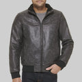 Mens Distressed Grey Bomber Leather Jacket