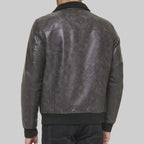 Mens Distressed Grey Bomber Leather Jacket