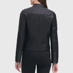 Womens Black Quilted Moto Cafe Racer Biker Jacket