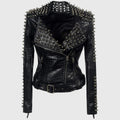 Womens Harper Black Studded Biker Leather Jacket