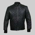 Mens Black Bomber Quilted Leather Jacket