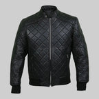 Mens Black Bomber Quilted Leather Jacket