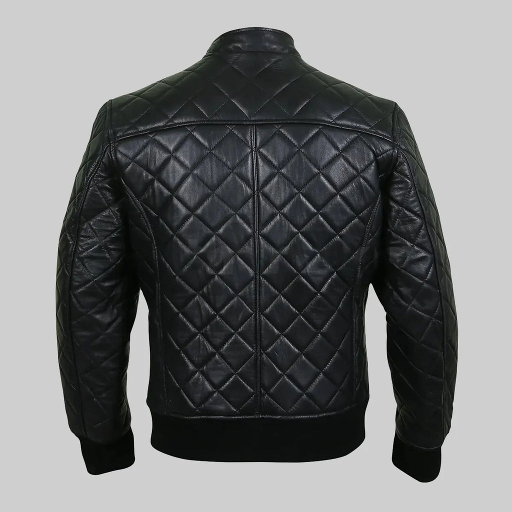 Mens Black Bomber Quilted Leather Jacket