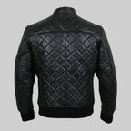 Mens Black Bomber Quilted Leather Jacket