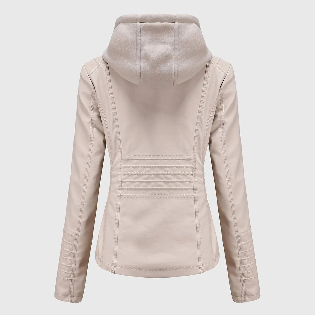 Womens White Hooded Leather Jacket