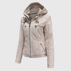 Womens White Hooded Leather Jacket