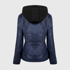 Womens Blue Hooded Leather Jacket