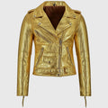 Women’s Golden Metallic Leather Biker Jacket