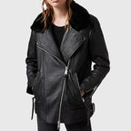 Women’s Black Shearling Leather Biker Jacket