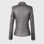 Womens Grey Moto Biker Leather Jacket