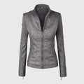 Womens Grey Moto Biker Leather Jacket