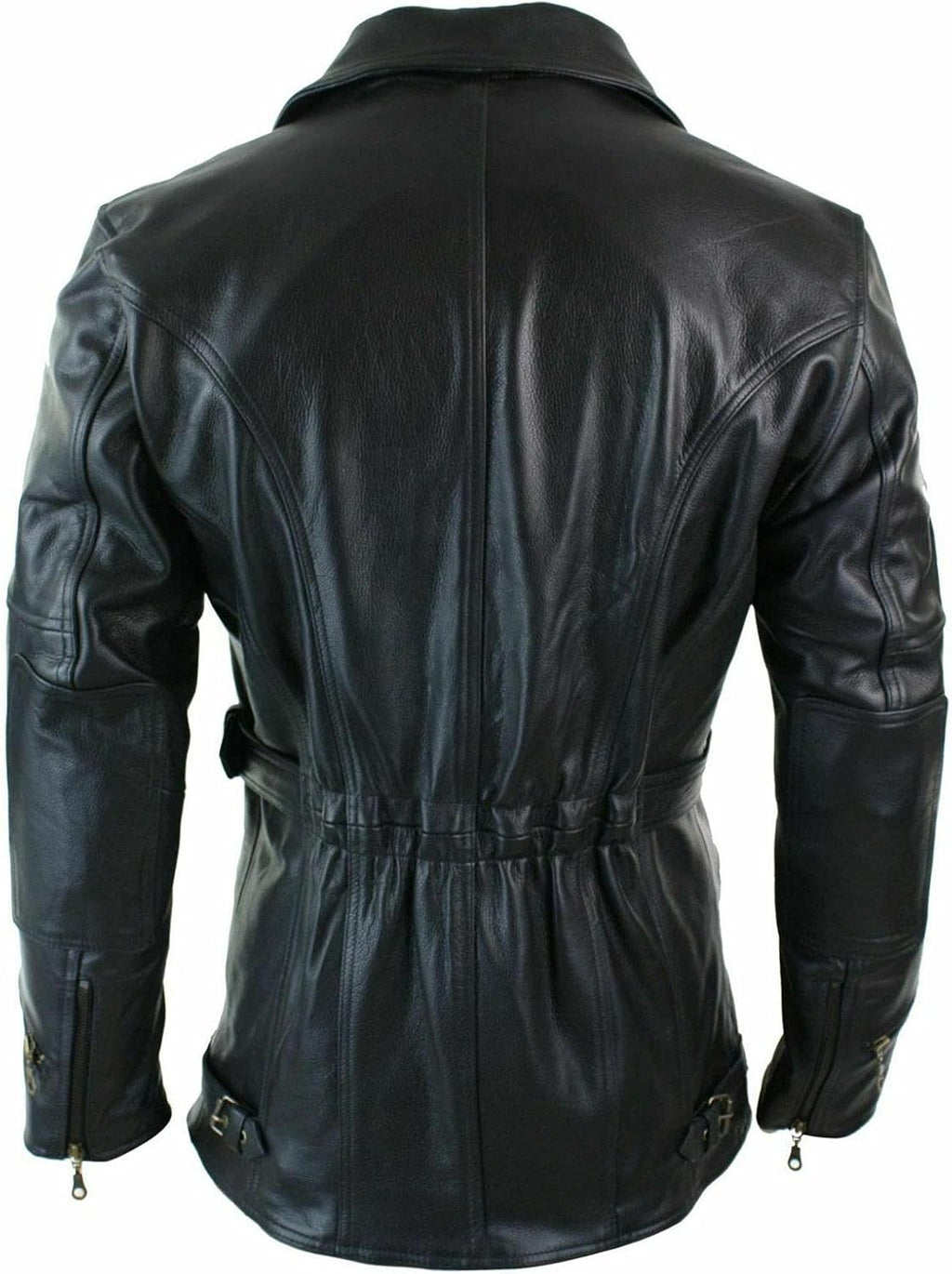 Mens Genuine Leather Coat 3/4 Quarter Motorcycle Black Biker Long Jacket Leather Car Coat Winter Outerwear