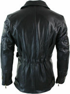 Mens Genuine Leather Coat 3/4 Quarter Motorcycle Black Biker Long Jacket Leather Car Coat Winter Outerwear