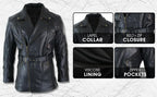Mens Genuine Leather Coat 3/4 Quarter Motorcycle Black Biker Long Jacket Leather Car Coat Winter Outerwear