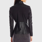 Womens Black Double Rider Biker Leather Jacket
