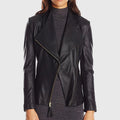 Womens Black Double Rider Biker Leather Jacket