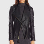 Womens Black Double Rider Biker Leather Jacket