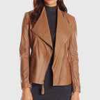 Womens Brown Double Rider Biker Leather Jacket