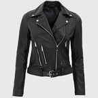 Women’s Black Biker Leather Jacket
