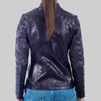 Women’s Purple Distressed Biker Leather Jacket