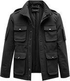 Mens  M-65 Field Jackets Military Black Hip-Length Large Exterior Pockets Hooded Outdoor