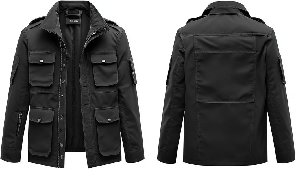 Mens  M-65 Field Jackets Military Black Hip-Length Large Exterior Pockets Hooded Outdoor