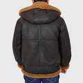 Men’s Black Hooded B-3 Bomber Leather Jacket