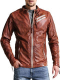 Mens Vintage Leather Distressed Biker Jacket
